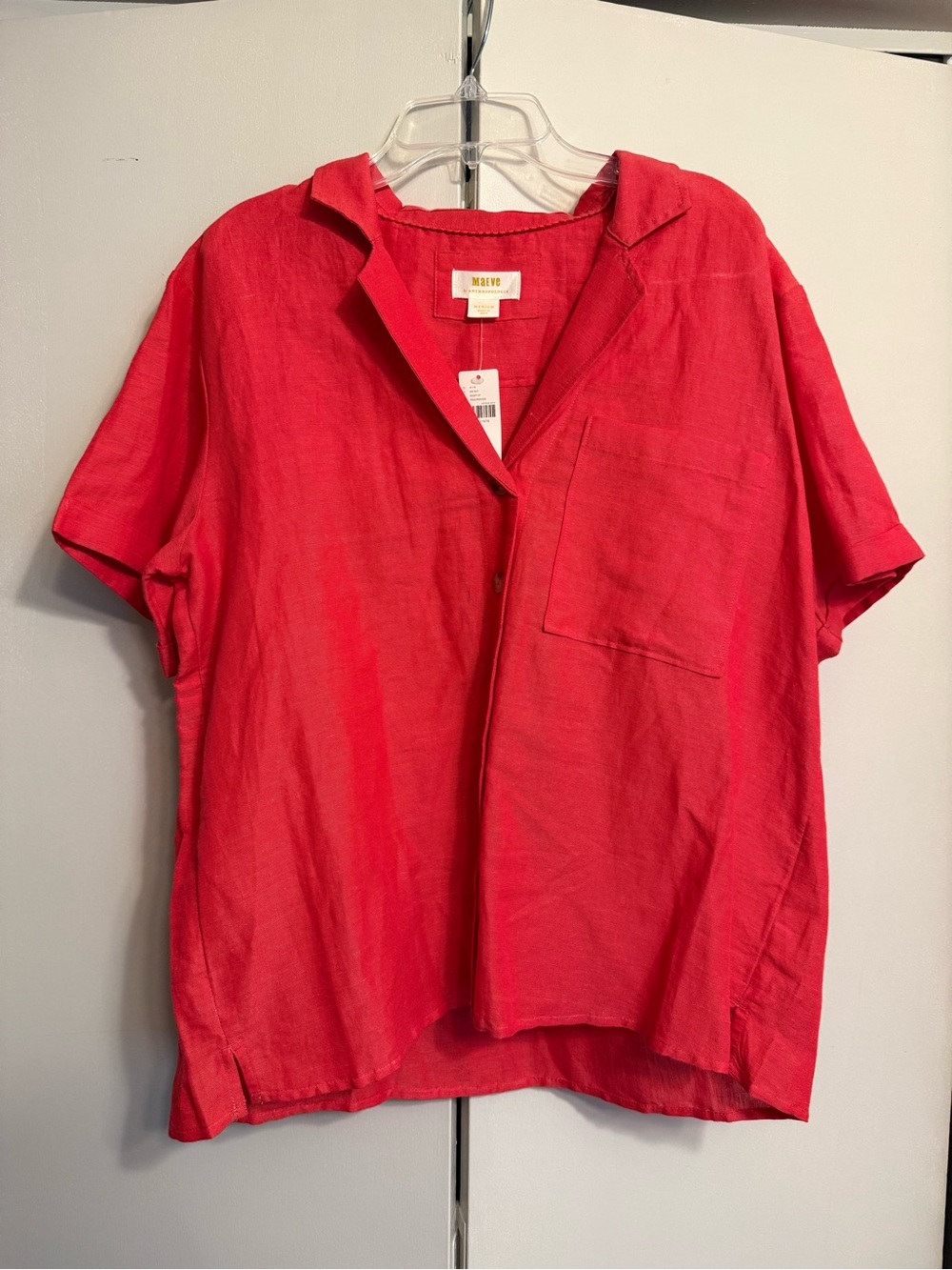 Anthropologie Maeve Red V-Neck Linen Shirt - Med, NWT